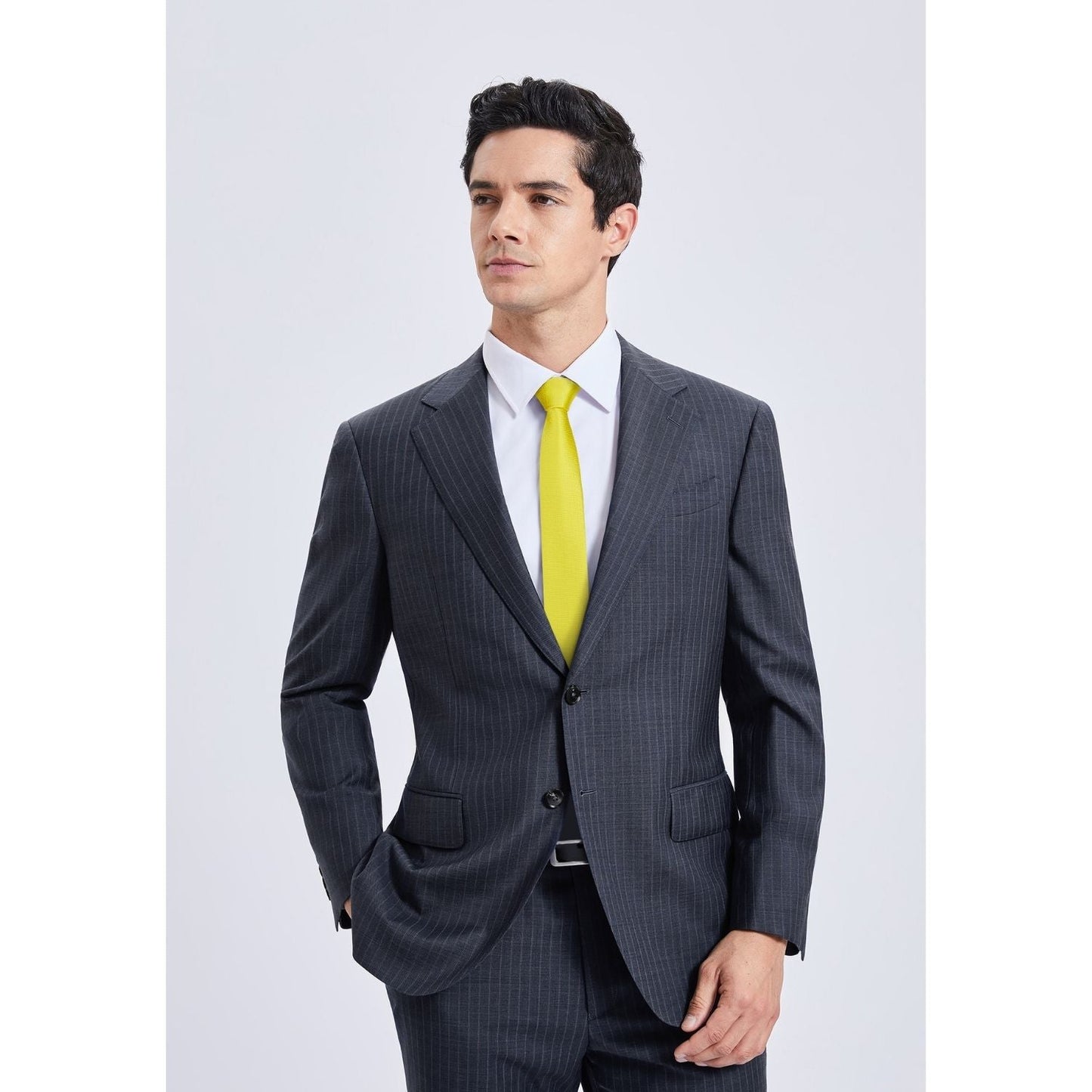 Hisdern Solid Print Skinny Tie Slim 2.4'' Formal Lemon Yellow Wedding Tie