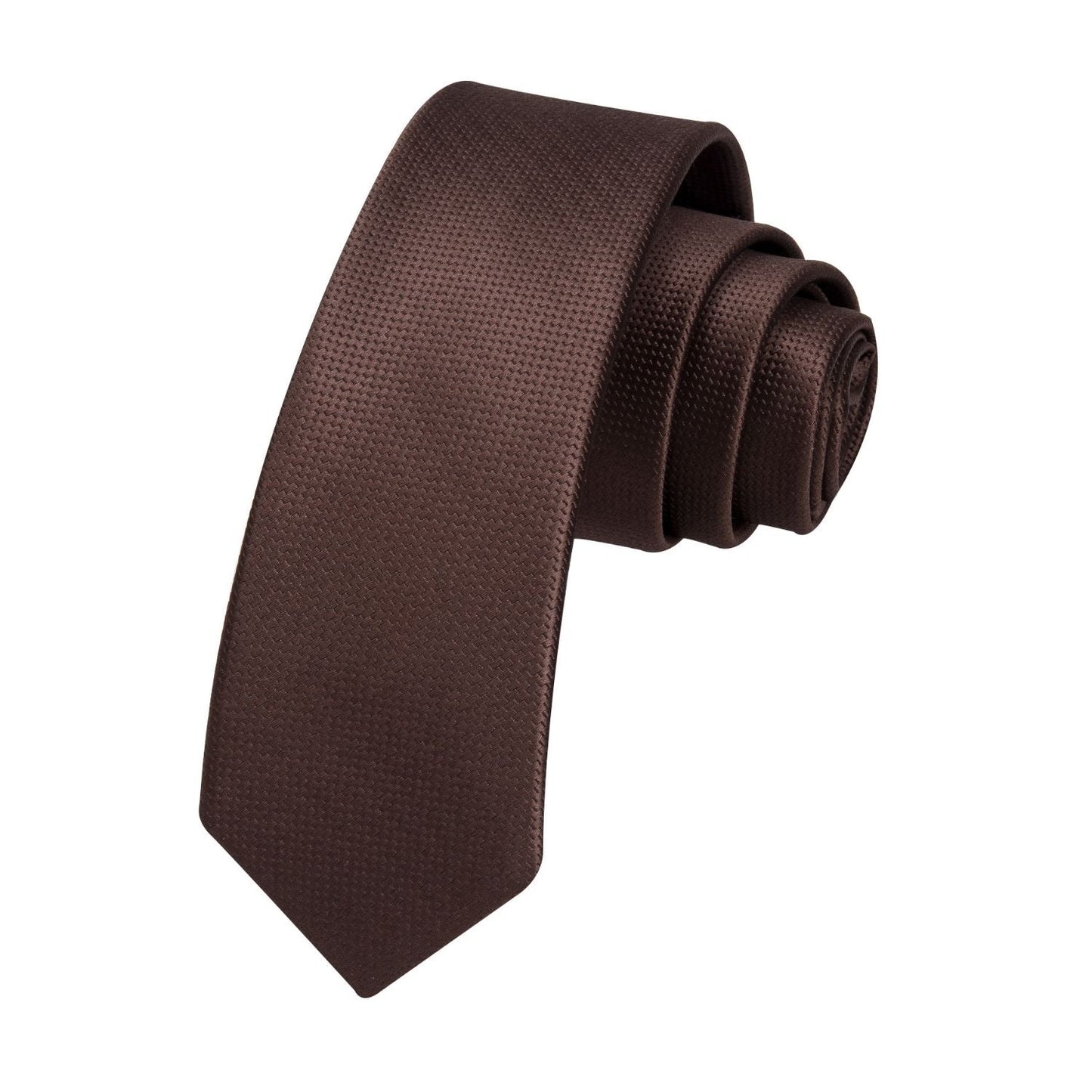 Hisdern Solid Print Skinny Tie Slim 2.4'' Formal Brown Wedding Tie