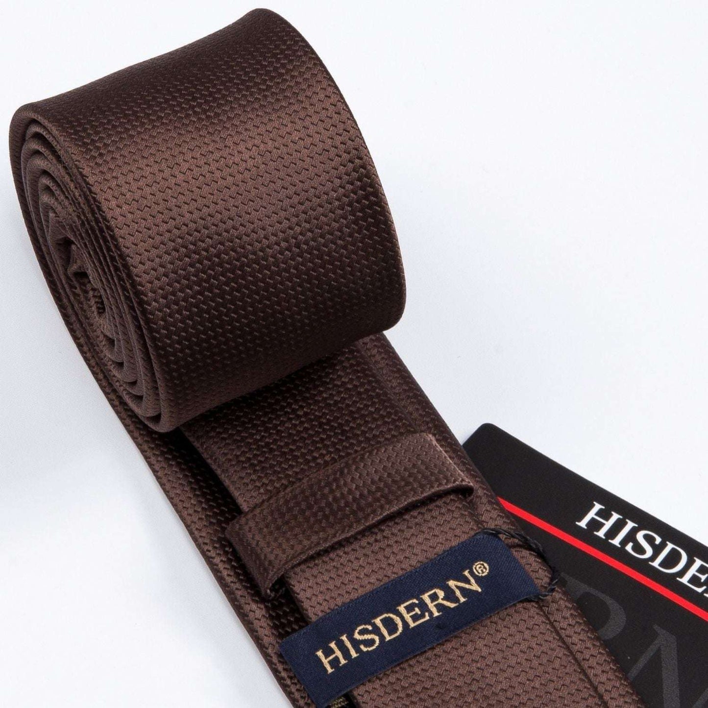 Hisdern Solid Print Skinny Tie Slim 2.4'' Formal Brown Wedding Tie