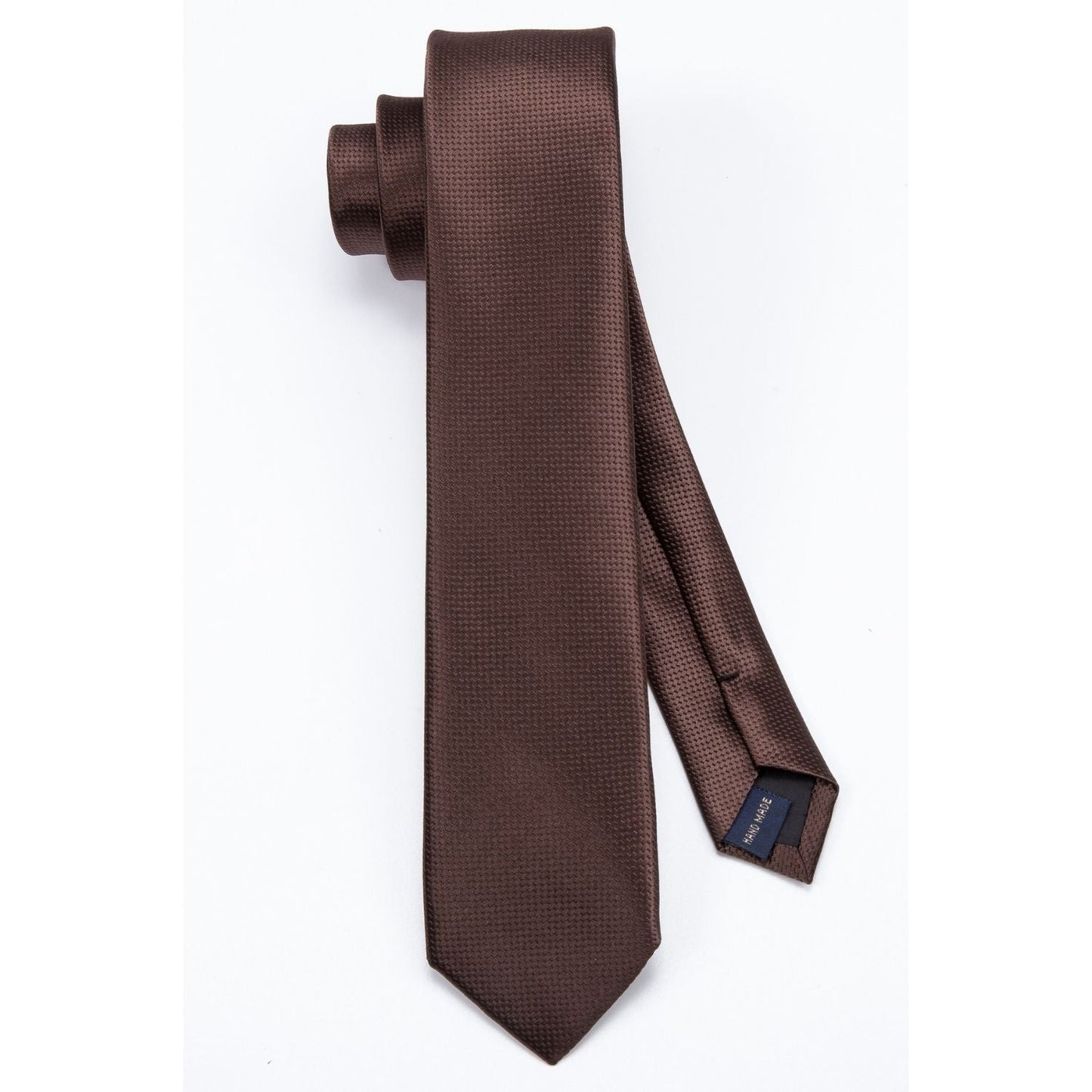 Hisdern Solid Print Skinny Tie Slim 2.4'' Formal Brown Wedding Tie