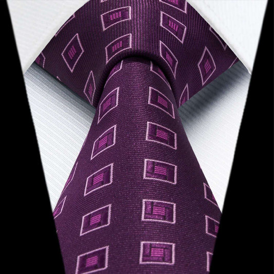 Hisdern Purple Plaid Pocket Square With Matching Tie