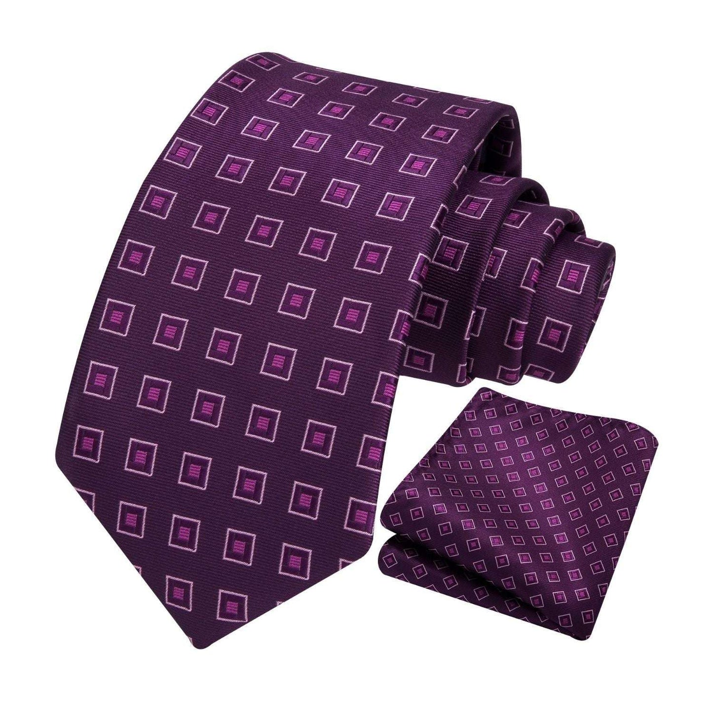 Hisdern Purple Plaid Pocket Square With Matching Tie