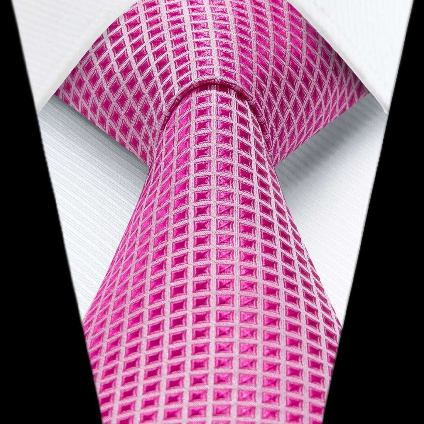 Hisdern Hot Pink Plaid Pocket Square With Matching Tie