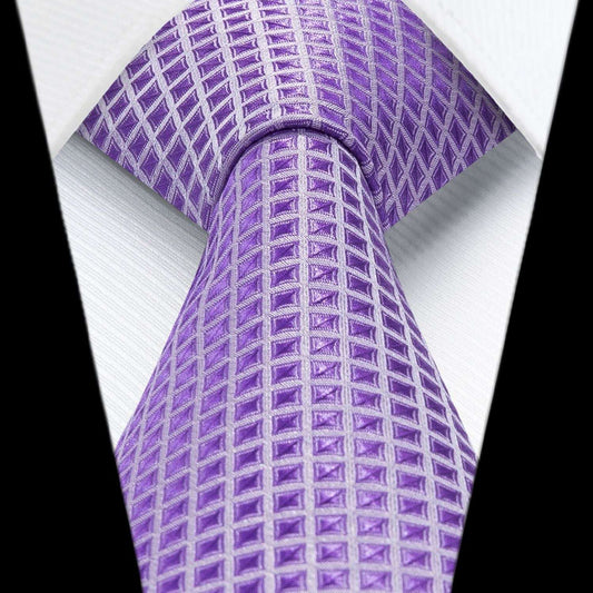 Hisdern Lavender Plaid Pocket Square With Matching Tie
