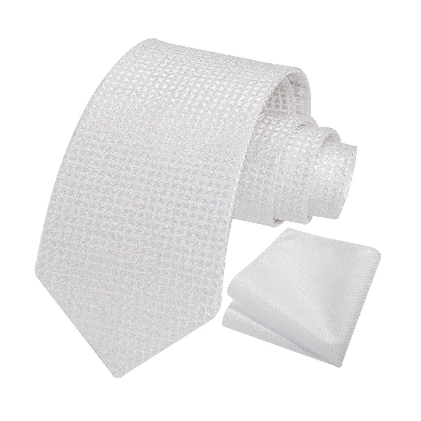 Hisdern Silver Plaid Pocket Square With Matching Tie