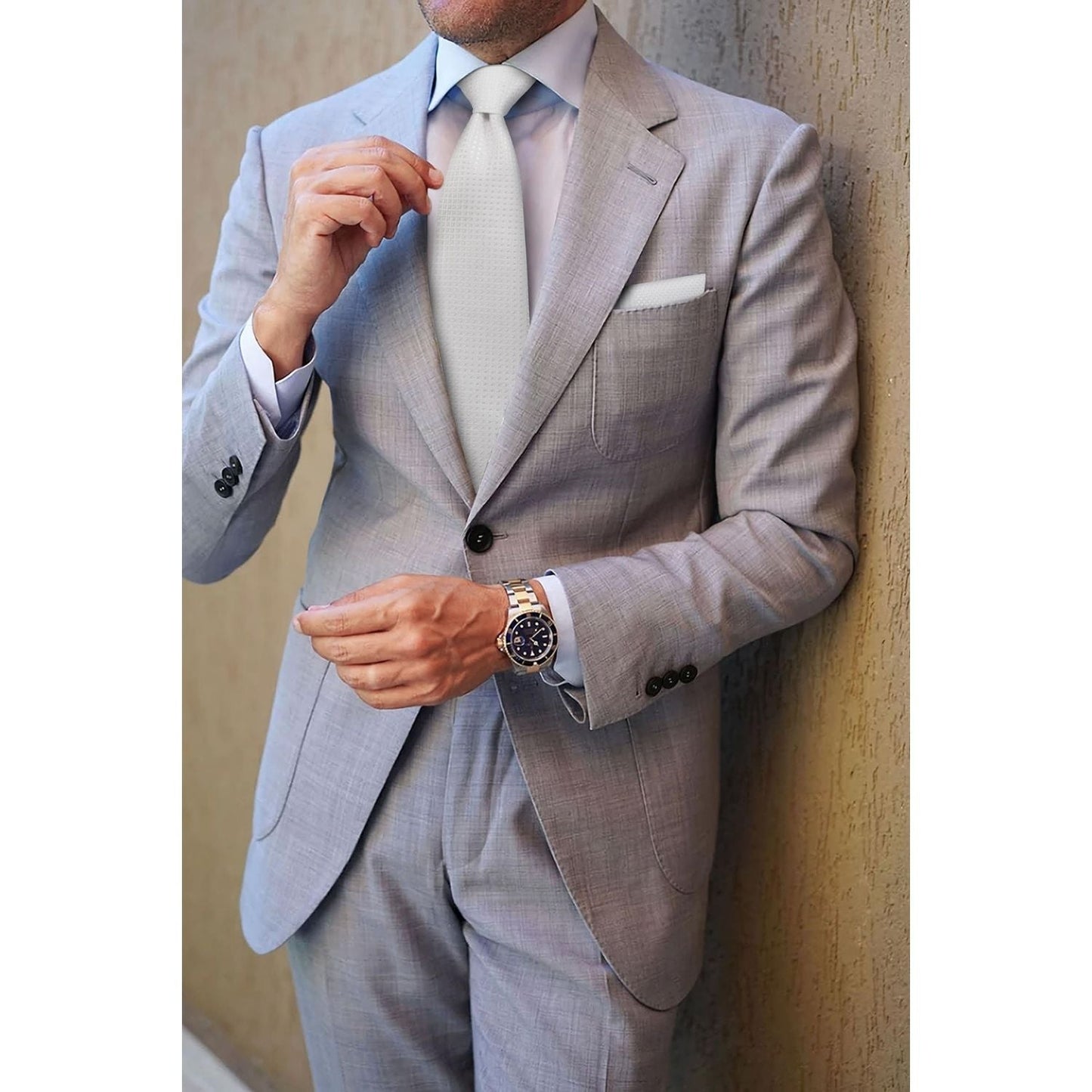 Hisdern Silver Plaid Pocket Square With Matching Tie