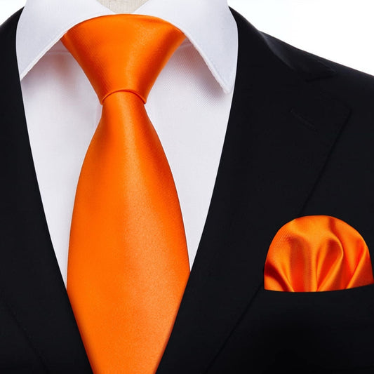 Hisdern Orange Solid Men’s Tie Set for Formal & Wedding