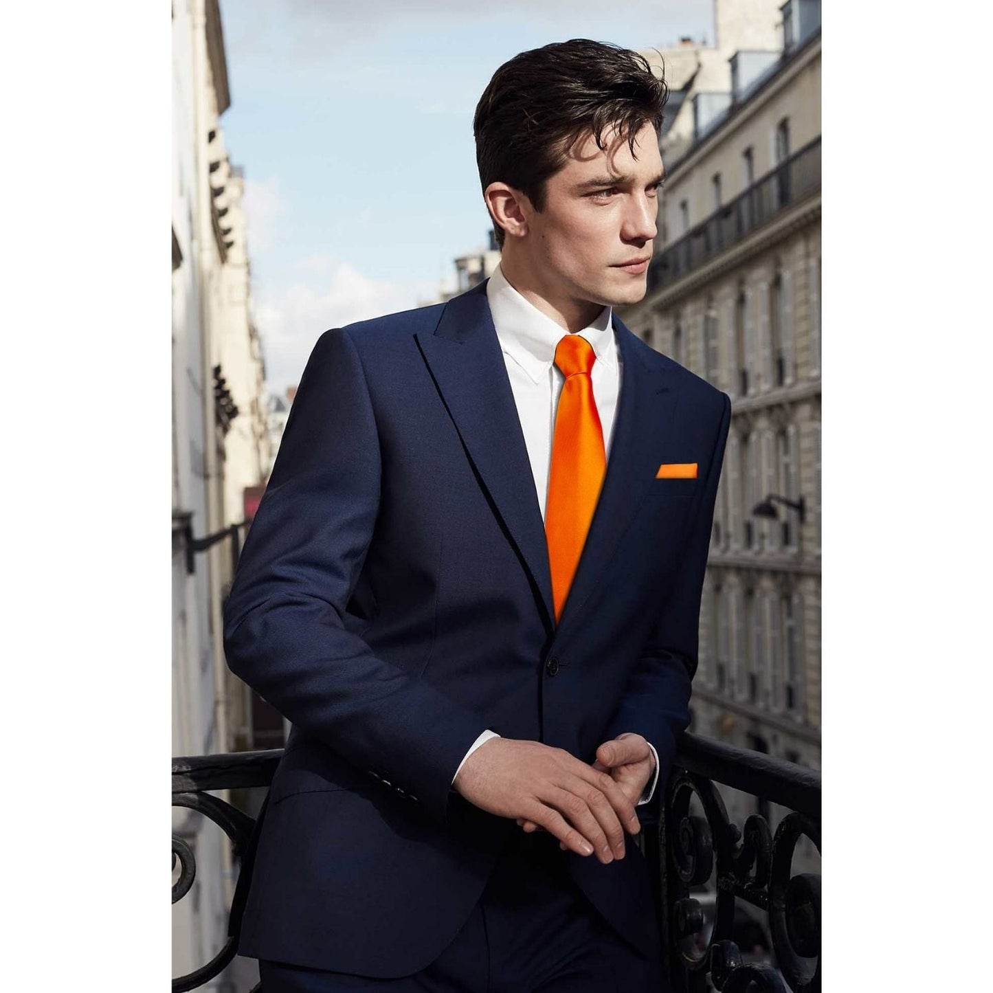 Hisdern Orange Solid Men’s Tie Set for Formal & Wedding