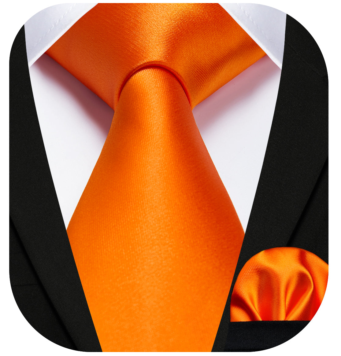 Hisdern Orange Solid Men’s Tie Set for Formal & Wedding