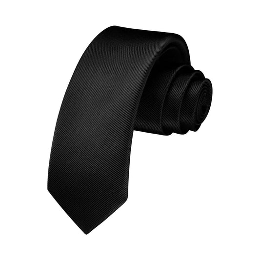 Hisdern Solid Print Skinny Tie Slim 2.4'' Formal Black Wedding Tie
