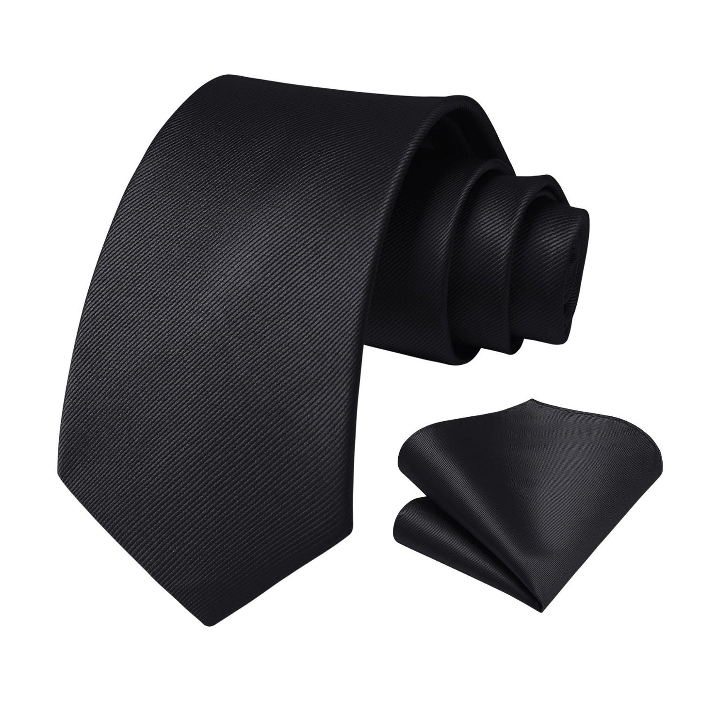 Hisdern Black Solid Men’s Tie Set for Formal & Wedding