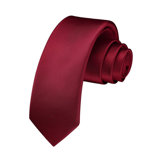 Hisdern Solid Print Skinny Tie Slim 2.4'' Formal Wine Red Wedding Tie