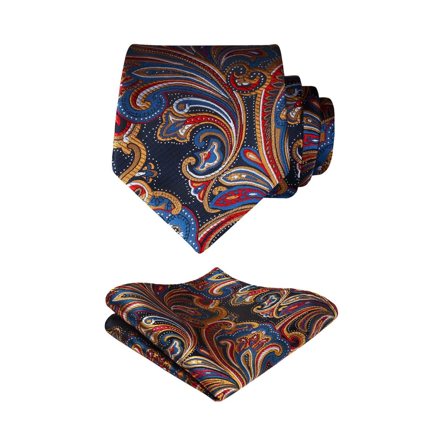 Hisdern Orange Navy Blue Paisley Tie Set For Groomsmen