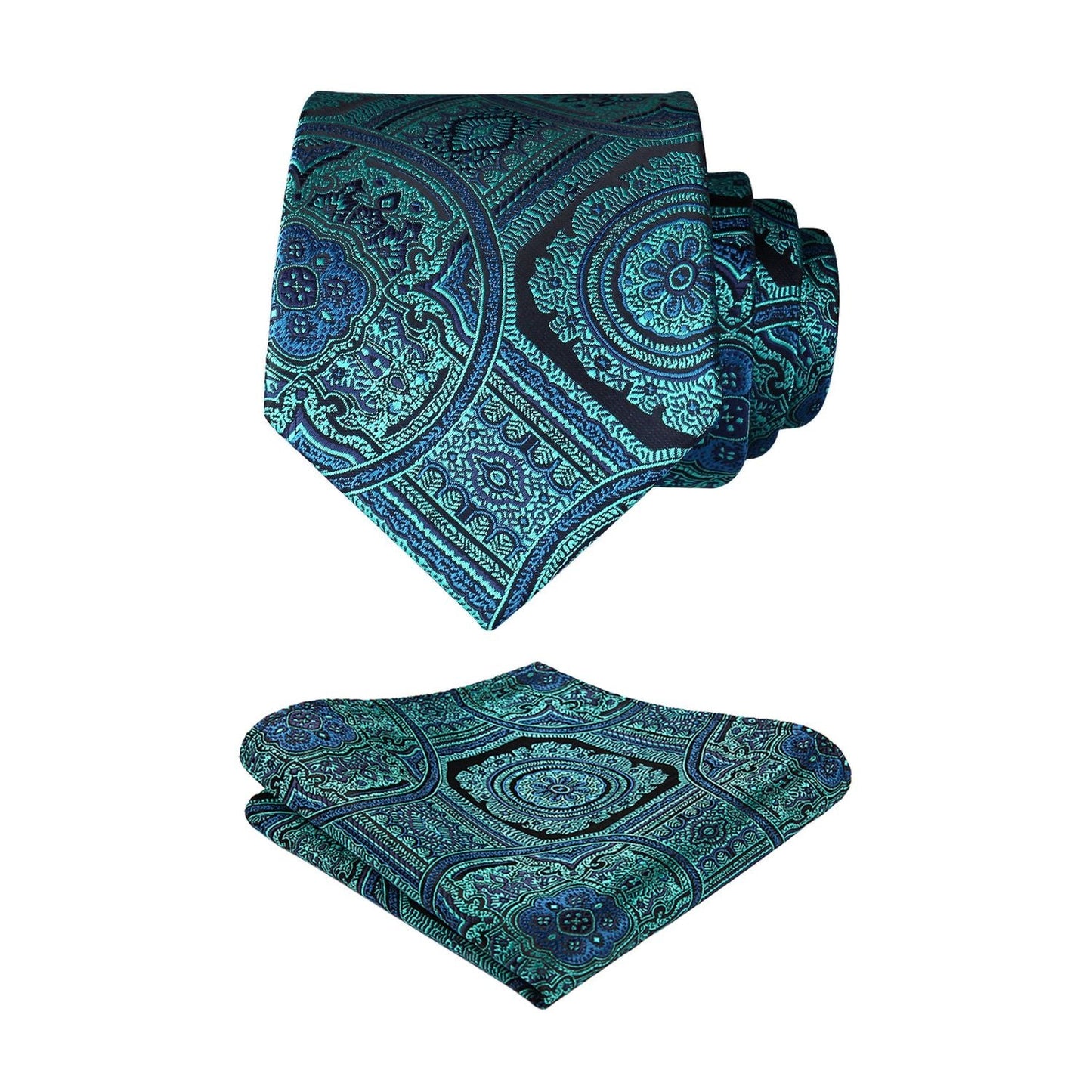 Hisdern Aqua Green Paisley Tie Set For Groomsmen