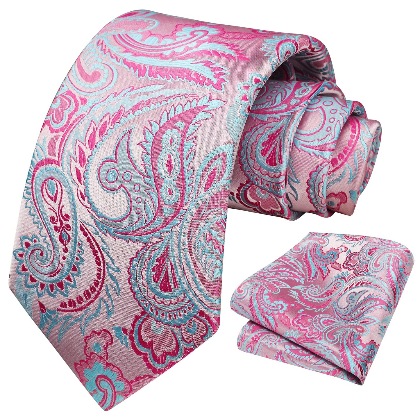 Hisdern Pink Paisley Tie Set For Groomsmen
