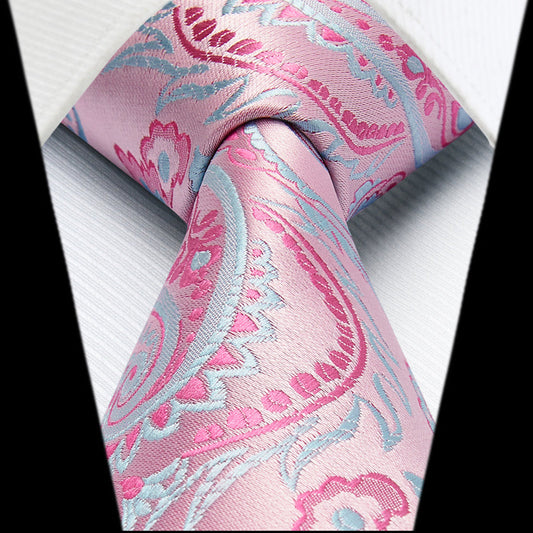 Hisdern Pink Paisley Tie Set For Groomsmen