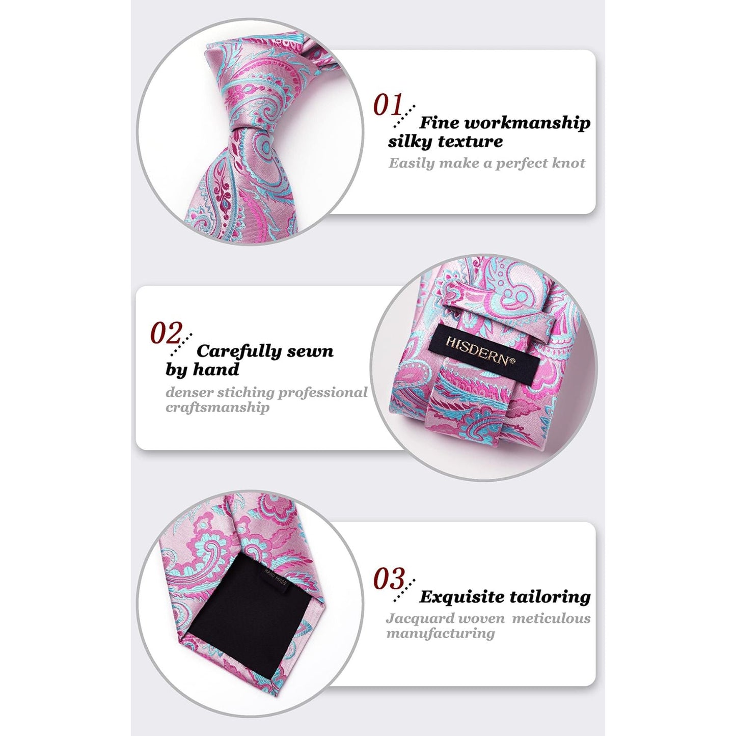 Hisdern Pink Paisley Tie Set For Groomsmen