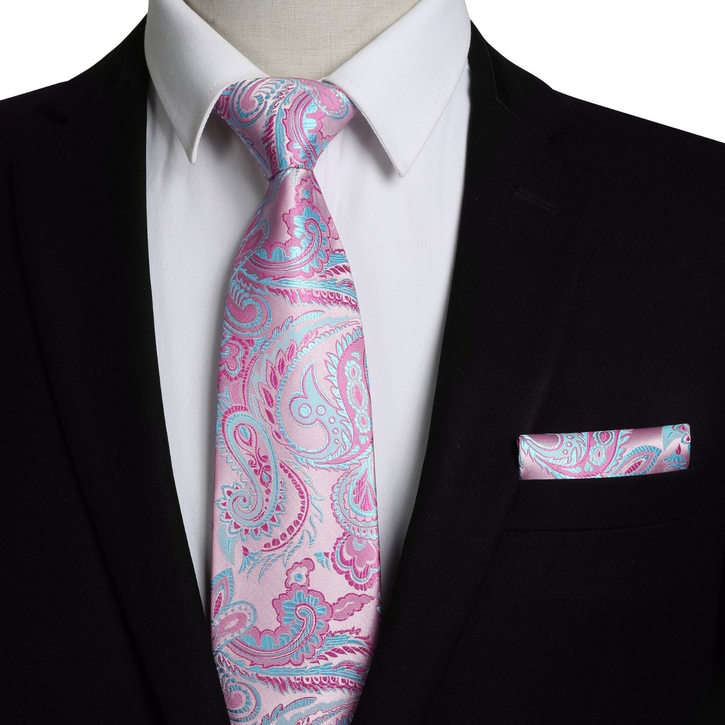 Hisdern Pink Paisley Tie Set For Groomsmen