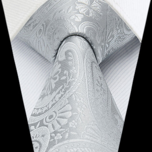 Hisdern Sliver Paisley Tie Set For Groomsmen