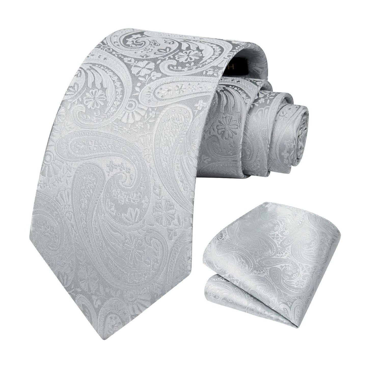 Hisdern Sliver Paisley Tie Set For Groomsmen