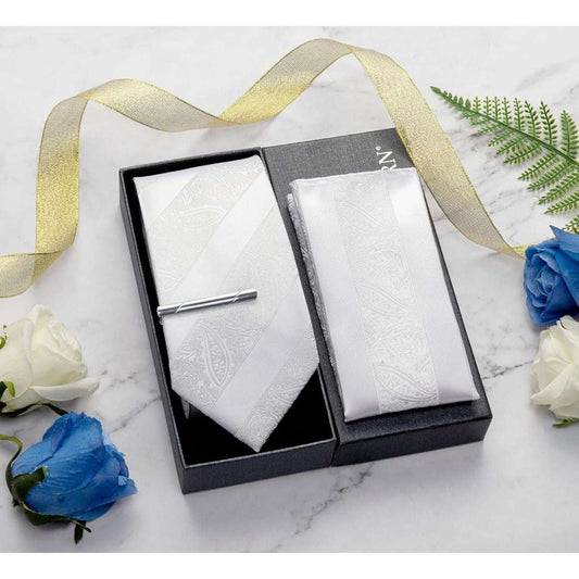 Hisdern White Striped Wedding Accessories Set With Clip