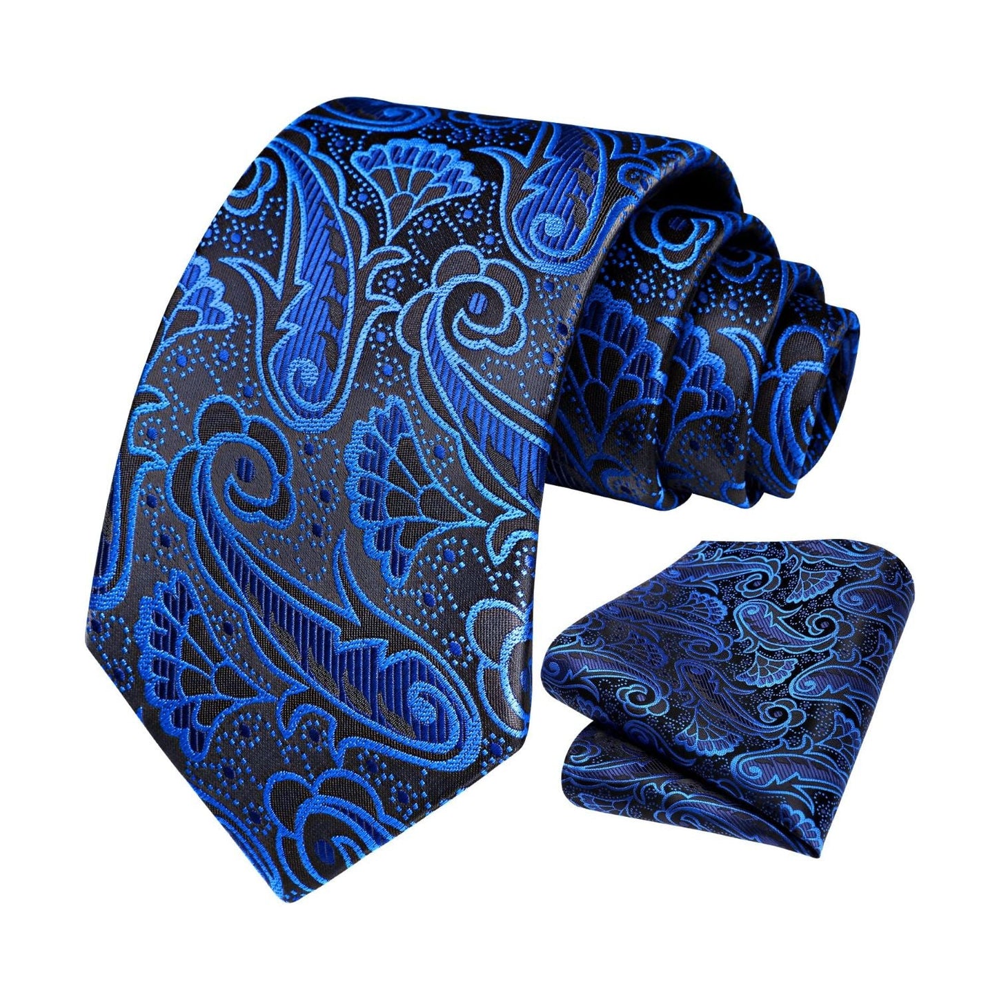 Hisdern Blue Black Paisley Tie Set For Formal Wear