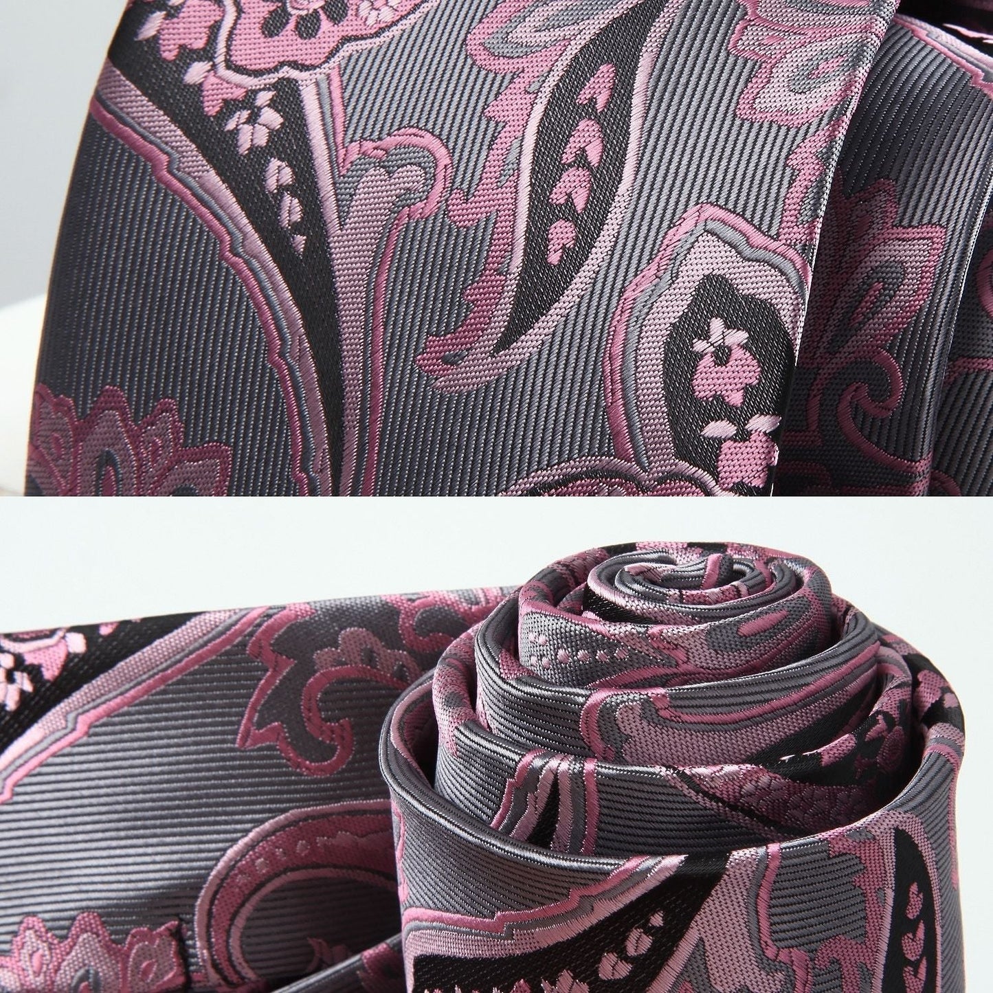 Hisdern Extra Long Pink Grey Paisley Set For Groomsmen