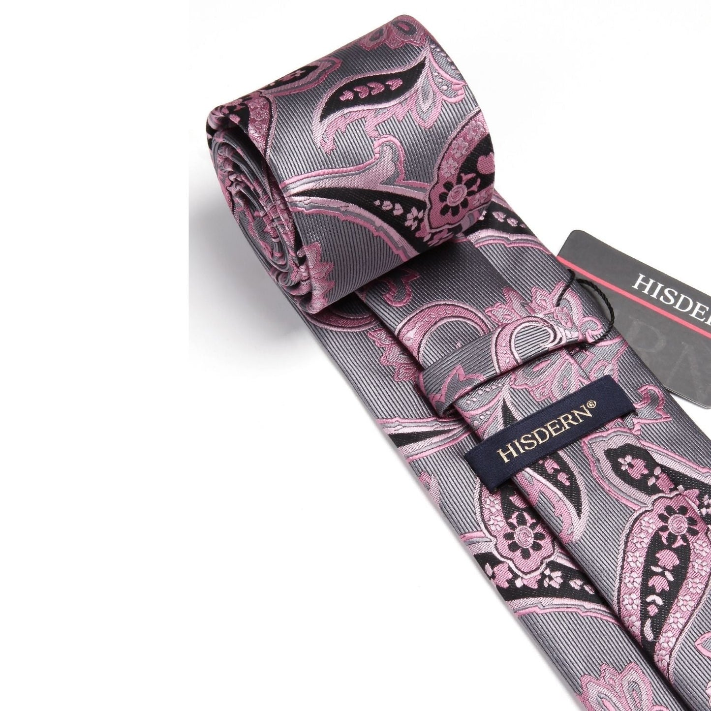 Hisdern Extra Long Pink Grey Paisley Set For Groomsmen