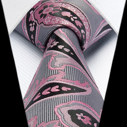 Hisdern Extra Long Pink Grey Paisley Set For Groomsmen