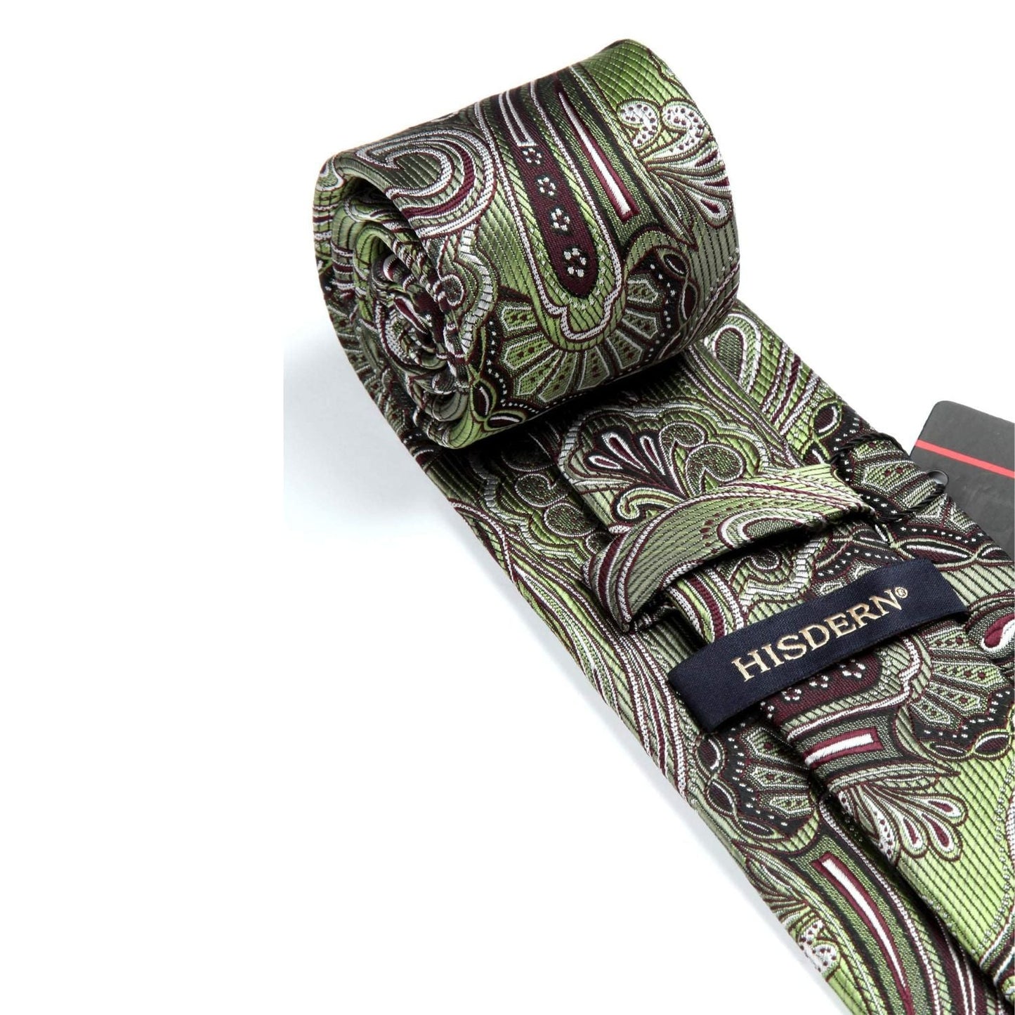 Hisdern Olive Green Burgundy Paisley Tie Set For Groomsmen