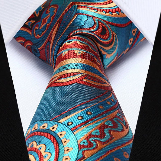 Hisdern Blue Burgundy Purple Paisley Tie Set For Groomsmen