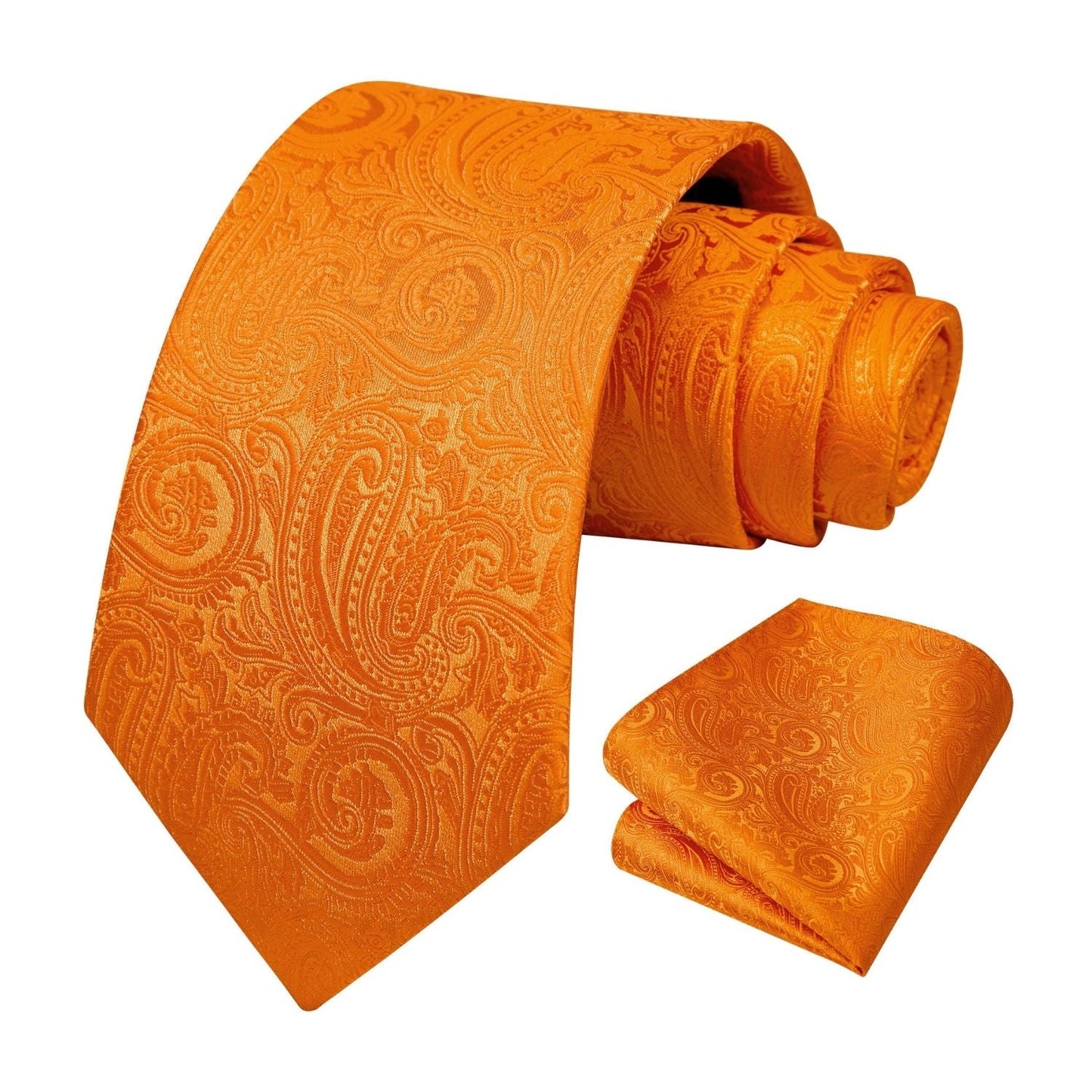 Hisdern Orange Paisley Tie Set For Groomsmen