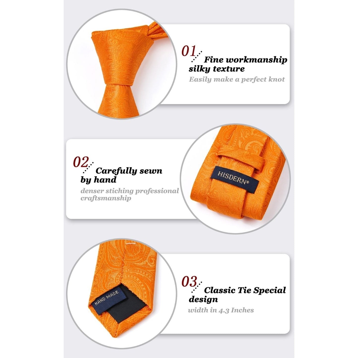 Hisdern Orange Paisley Tie Set For Groomsmen