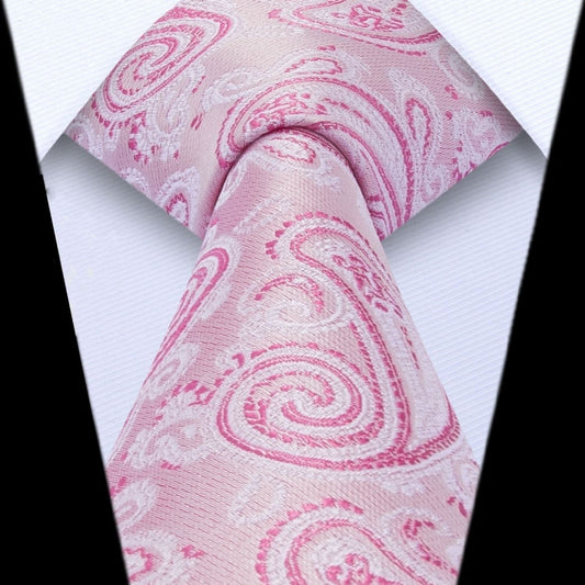 Hisdern Pink Paisley Tie Set For Groomsmen