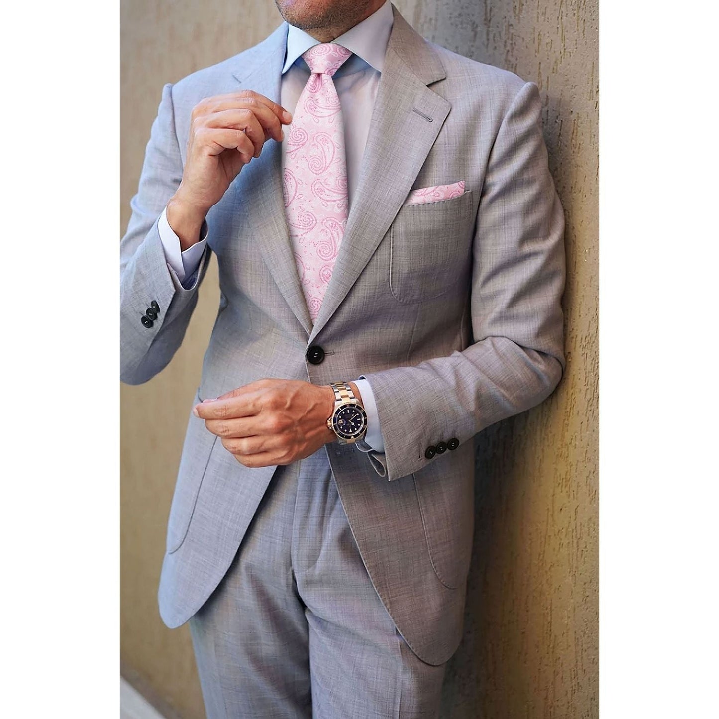 Hisdern Pink Paisley Tie Set For Groomsmen