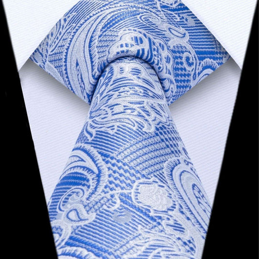 Hisdern Blue Paisley Tie Set For Groomsmen