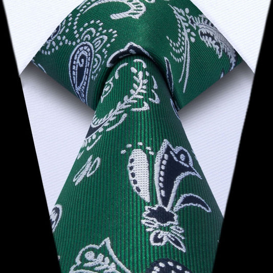 Hisdern Green Paisley Tie Set For Formal Wear