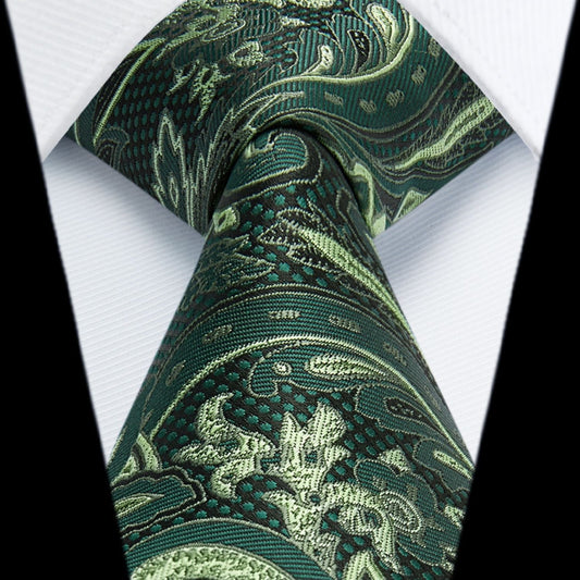 Hisdern Green Paisley Tie Set For Formal Wear