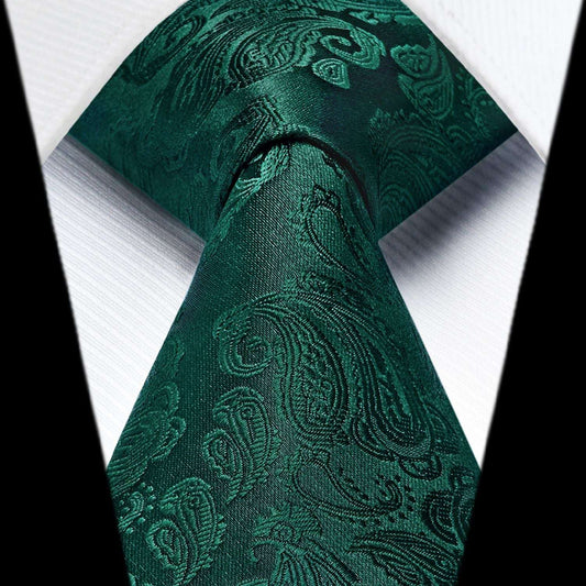 Hisdern Dark Green Paisley Tie Set For Formal Wear