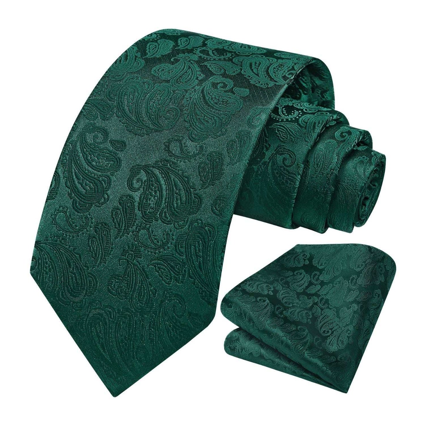 Hisdern Dark Green Paisley Tie Set For Formal Wear