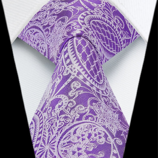 Hisdern Purple Paisley Tie Set For Groomsmen