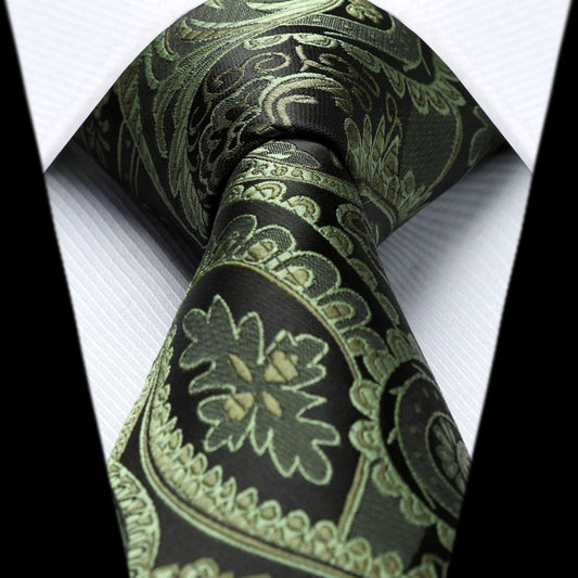 Hisdern Green Paisley Tie Set For Formal Wear