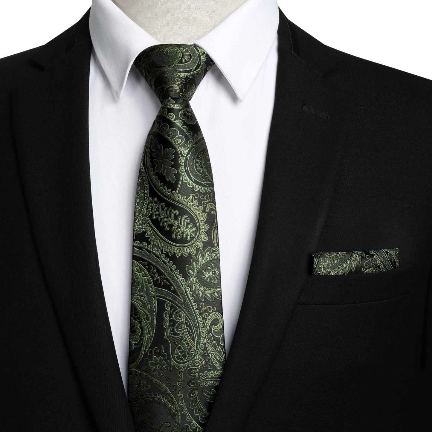 Hisdern Green Paisley Tie Set For Formal Wear