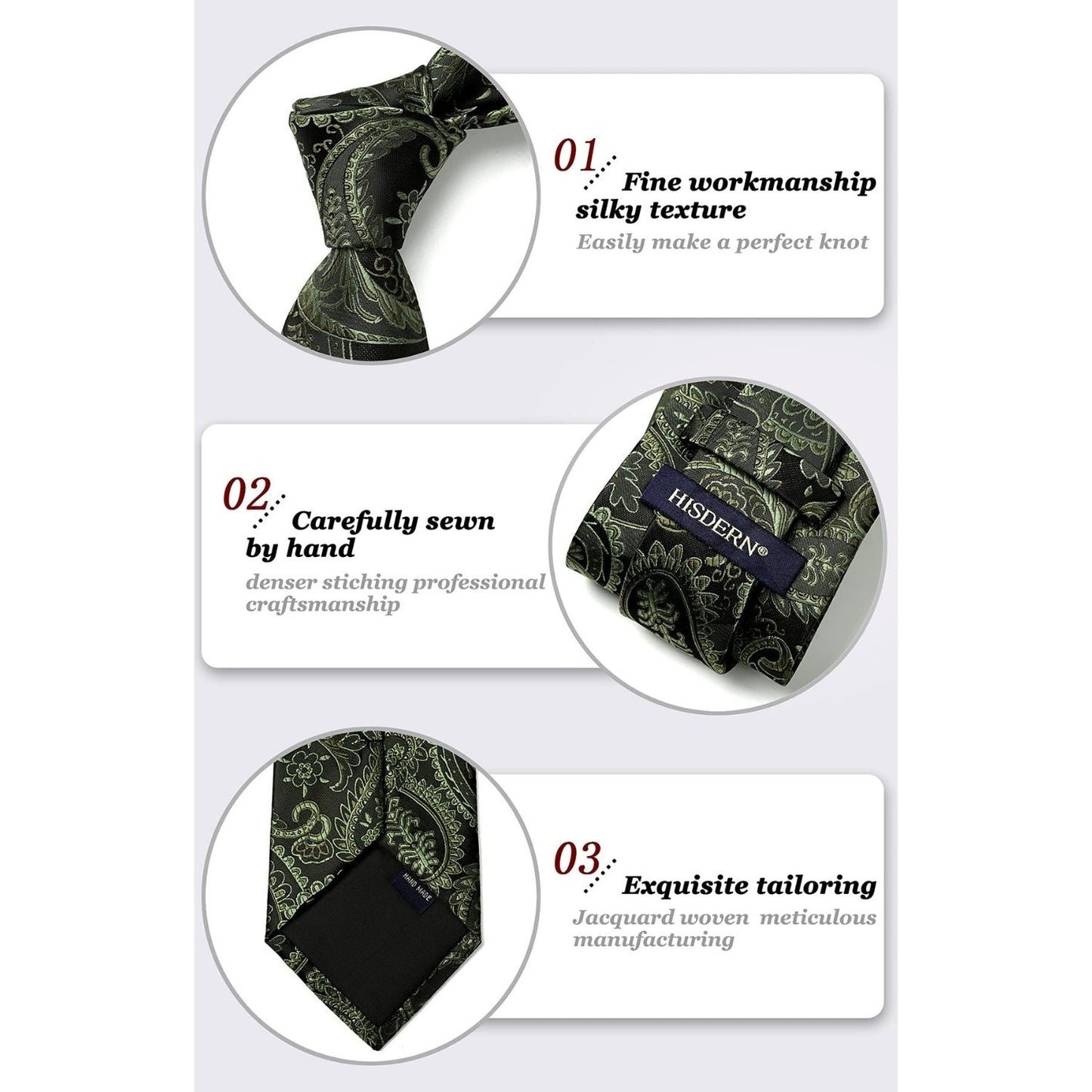 Hisdern Green Paisley Tie Set For Formal Wear