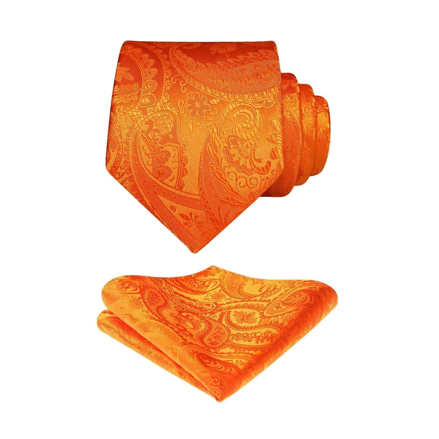 Hisdern Orange Paisley Tie Set For Groomsmen