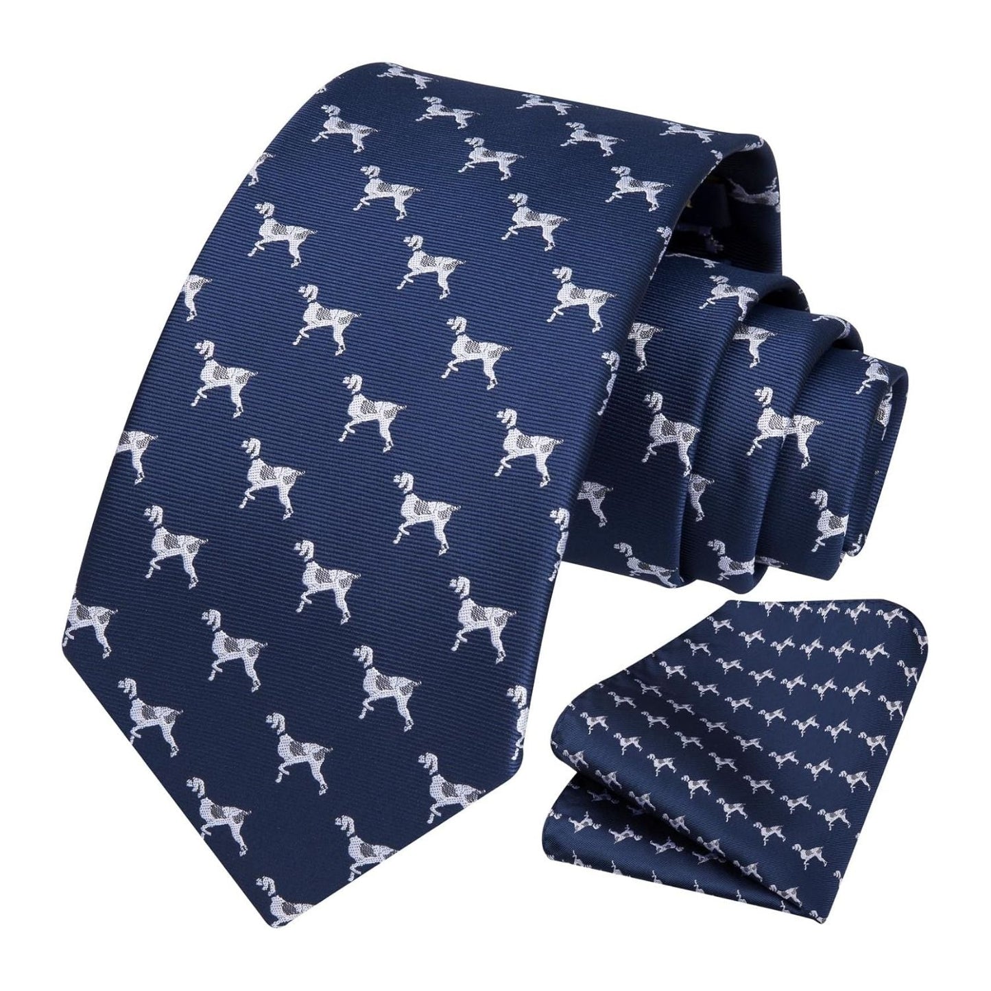 Hisdern Navy Blue Dog Cute Pattern Tie Set