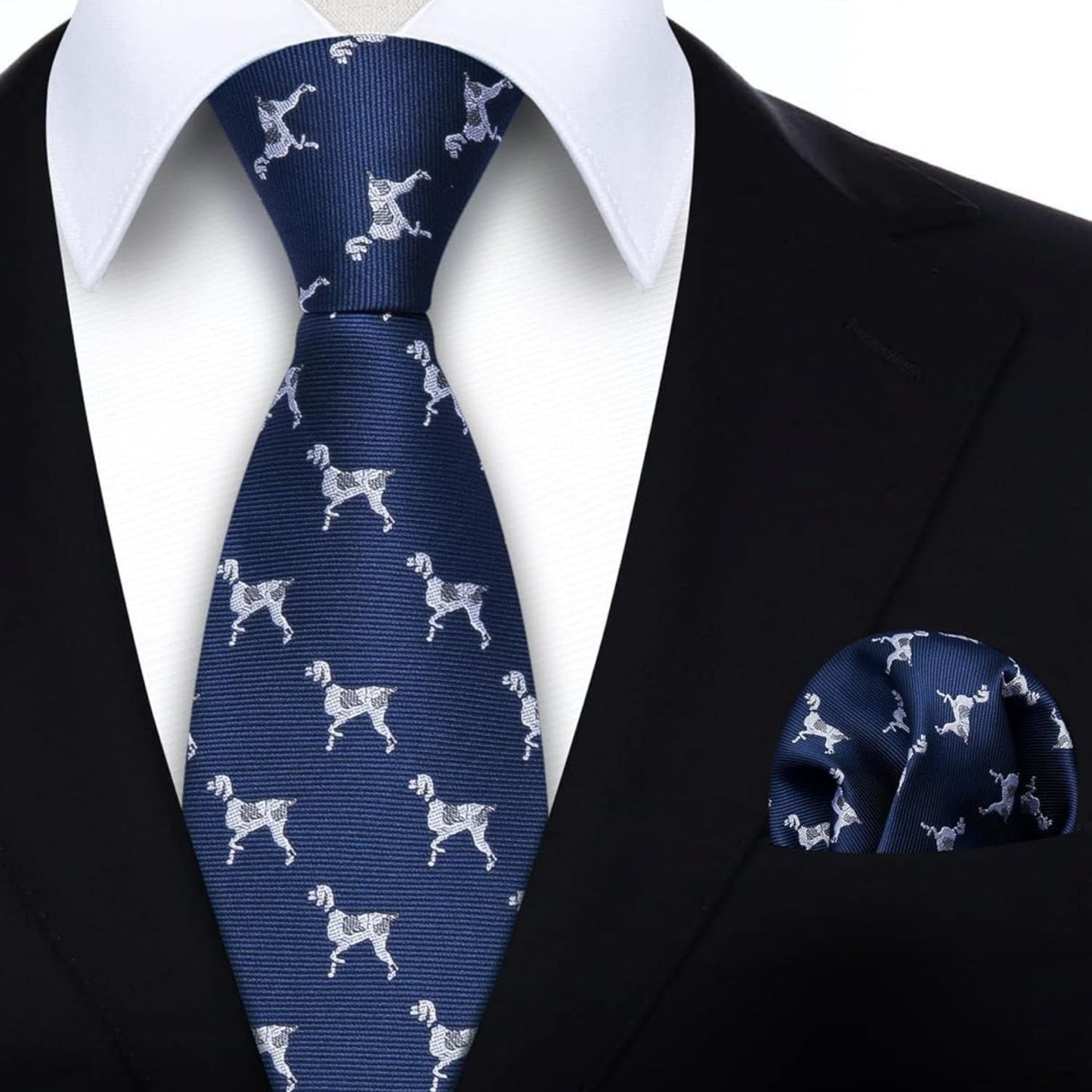 Hisdern Navy Blue Dog Cute Pattern Tie Set