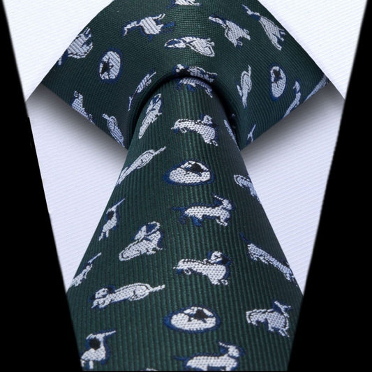 Hisdern Green White Dog Print Men's Suit Tie Set