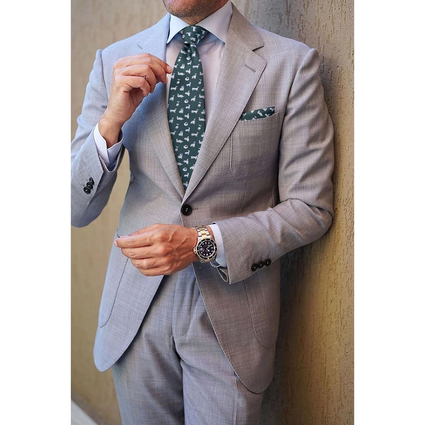 Hisdern Green Pattern Cute Pattern Tie Set