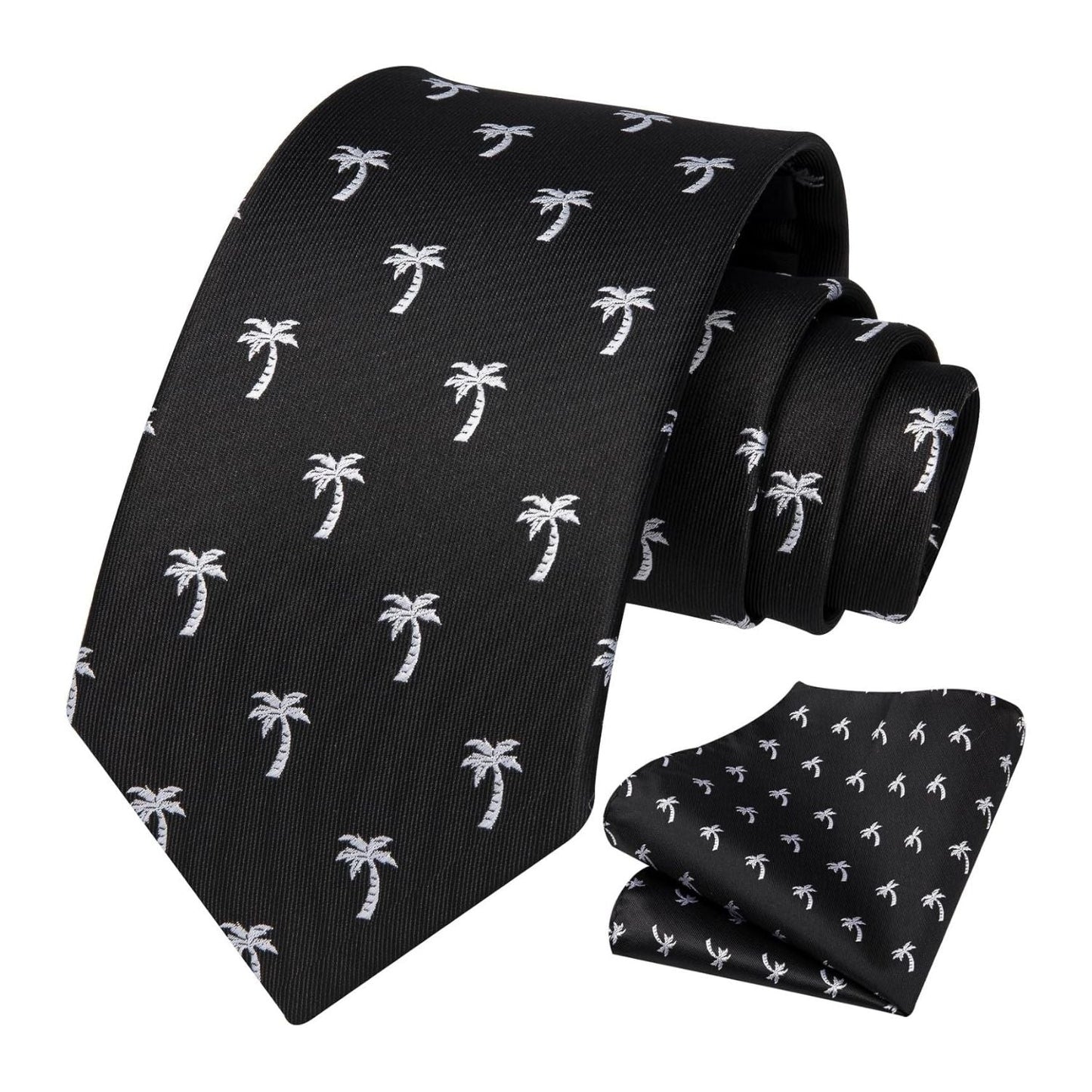 Hisdern Black White Pattern Print Men's Suit Tie Set
